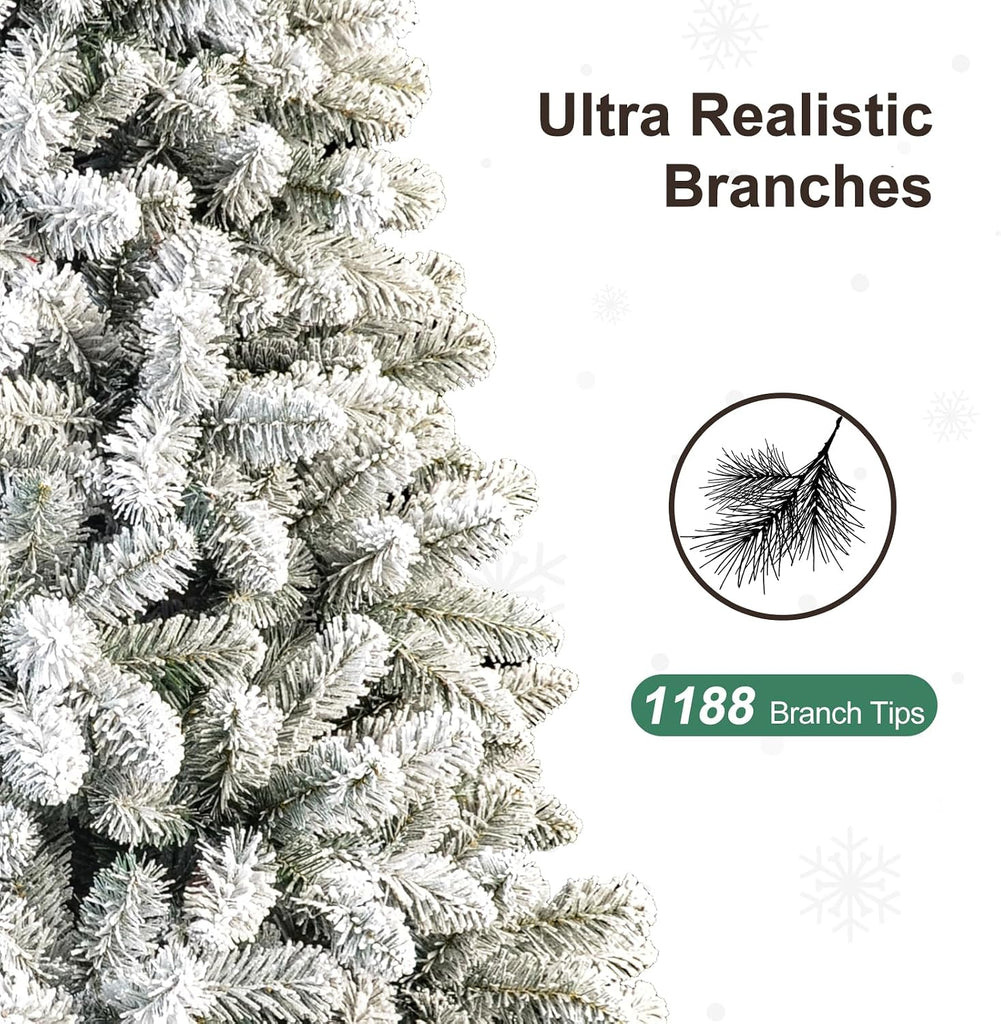 Pre-Lit Christmas Tree with 560 LED Light,Snow Flocked Prelit Tree Premium Pre-Decorated Artificial Holiday