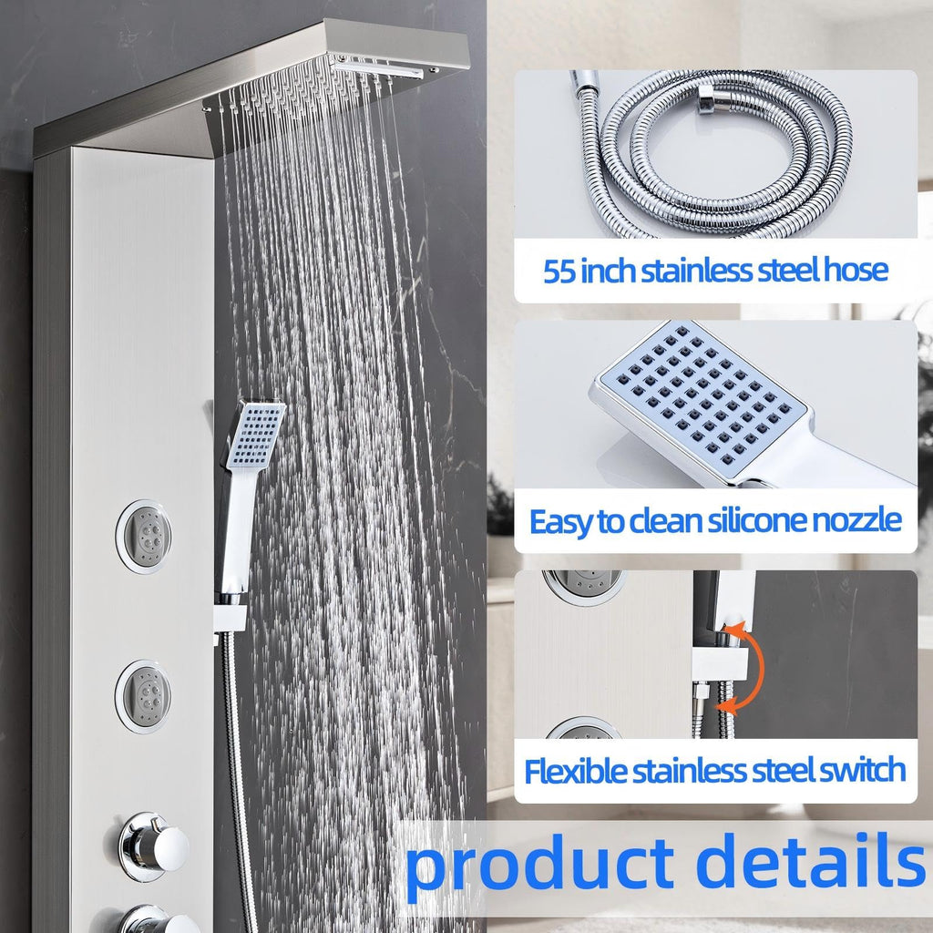 Multi-Function Shower Panel Tower System 6 in1 Shower Panel Tower with Powerful Body Massage, Rainfall