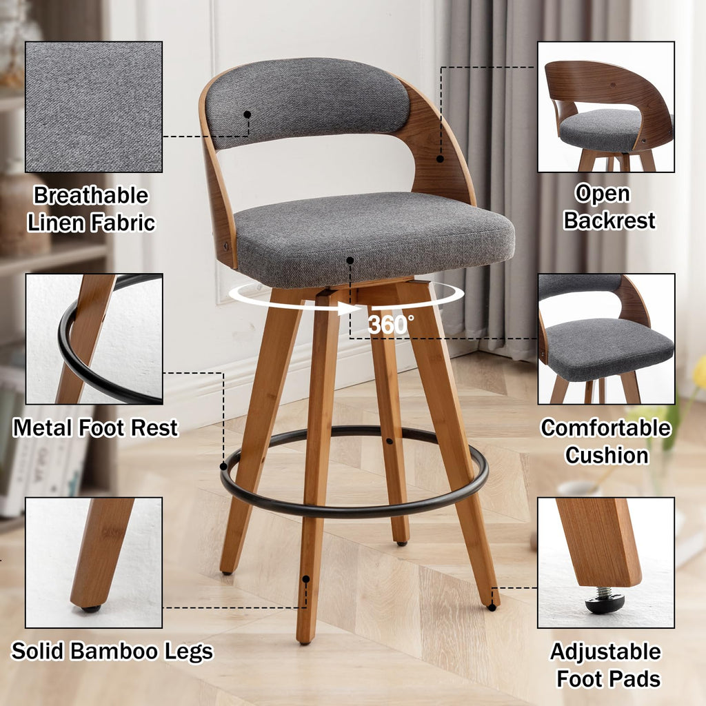 Barstools Set of 3, Counter Height Bar Stools Island, 26.8 Inch Modern Upholstered Bar Chair, Swivel Counter Stools
