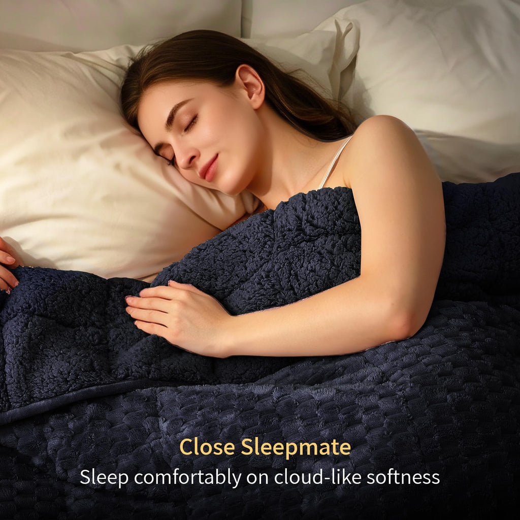 Fleece Weighted Blanket for Adults 15Lbs, 60"x 80", Blue Double Sided Sherpa & Flannel, Fluffy Warm All Season Heavy