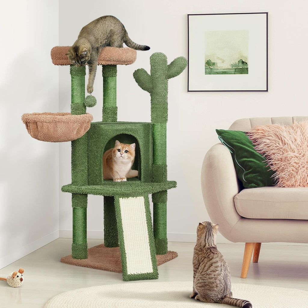 42in Green Cactus Cat Tree Tower with Scratching Posts and Condo