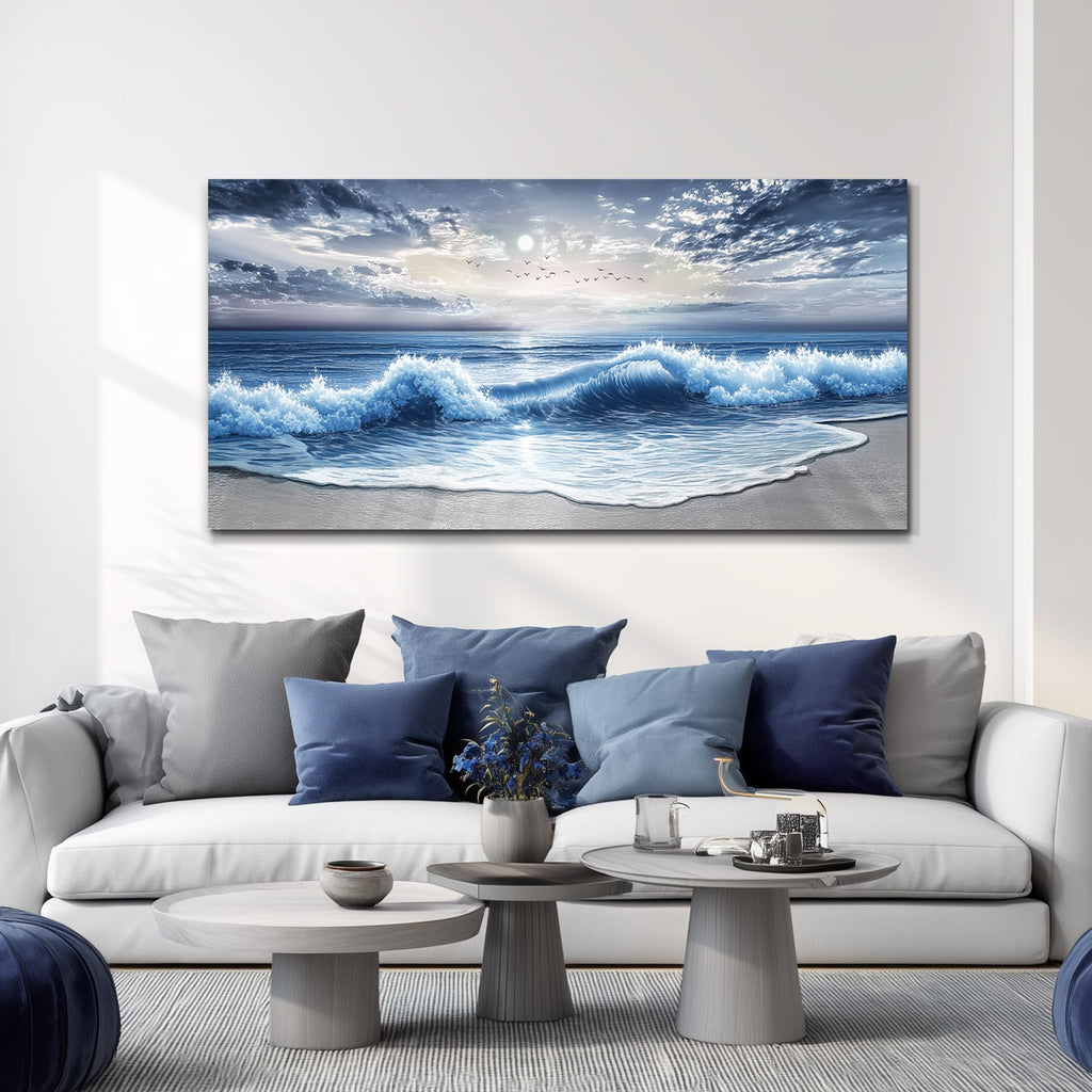 Blue Ocean Wave Painting Wall Art Large Canvas Painting Wall Decoration With Artwork For The Dining Room Printed