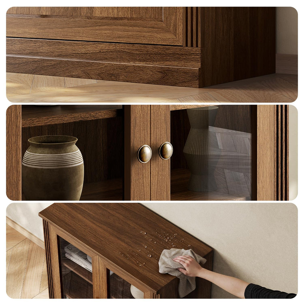 Monos 32-Inch Modular Sideboard Buffet Cabinet with Acrylic Doors, Walnut