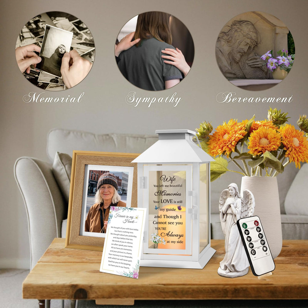 Memorial Lantern for Loss of Wife, Sympathy Lantern with LED Candle, Bereavement Gift in Memory of Wife, Remembrance