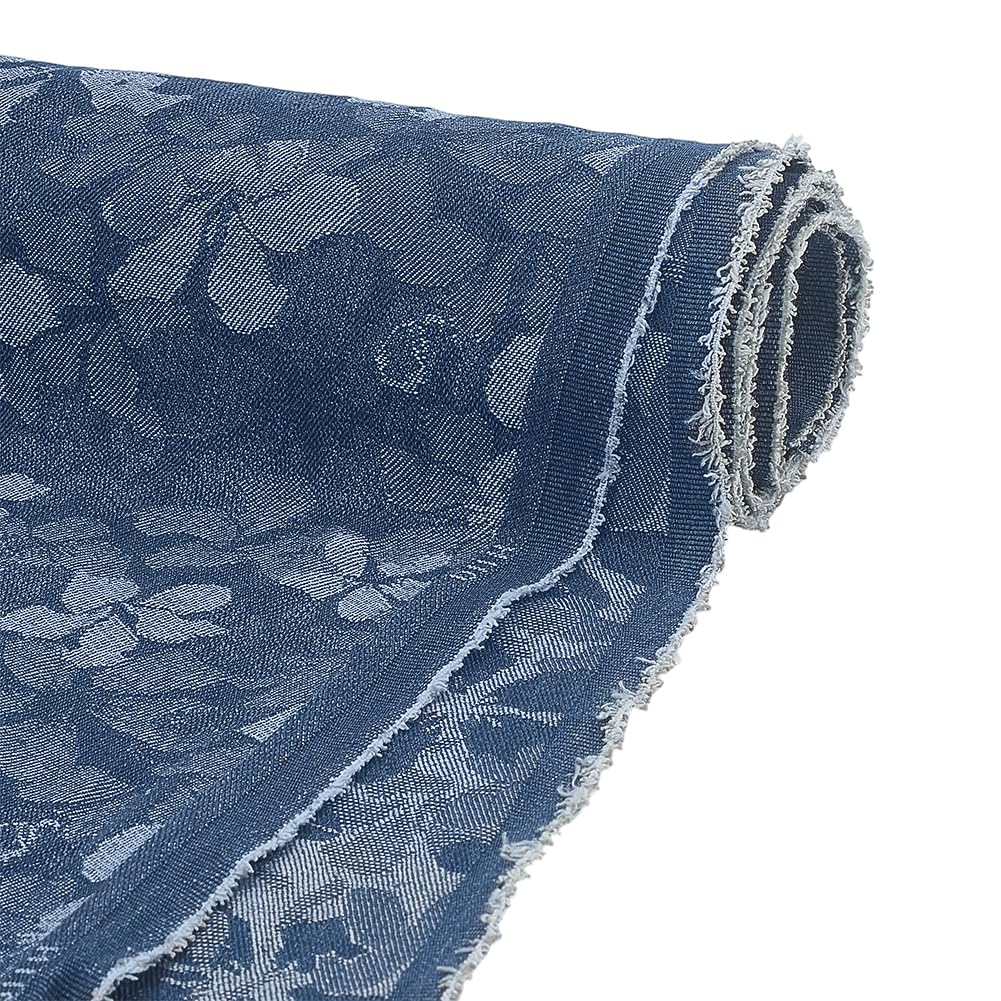 Flower Printed Denim Fabric 1 Yard x 55 Inch