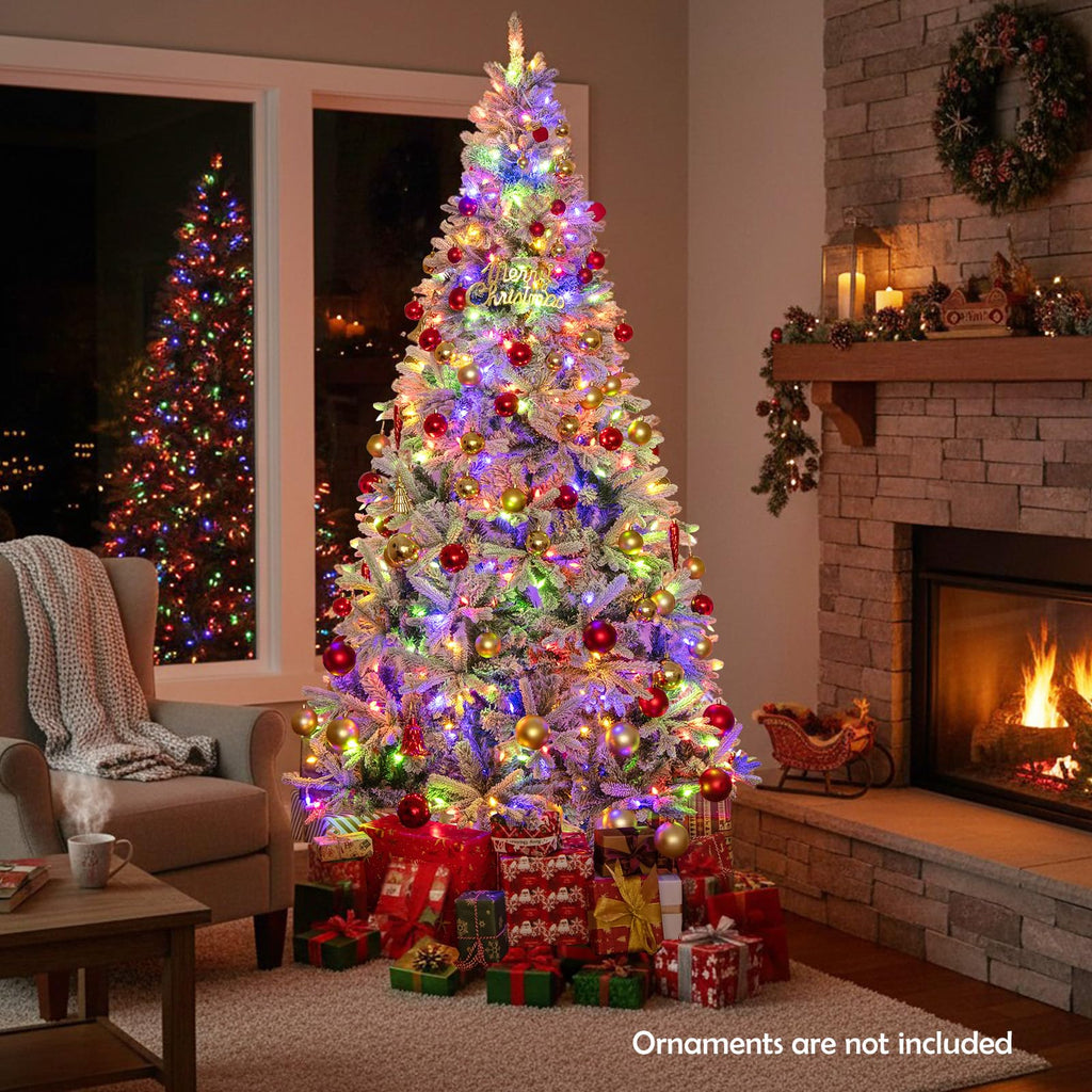 7 FT Half Christmas Tree, Pre-Lit Hinged Xmas Tree w/852 Branch Tips, 240 LED Lights, 9 Lighting Modes, 4-Level