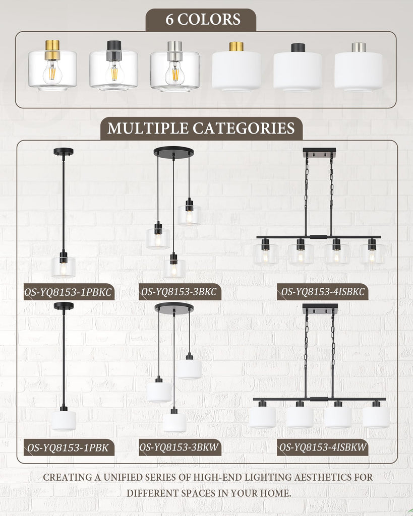 Glass Pendant Lights Kitchen Island, Modern Black Pendant Light