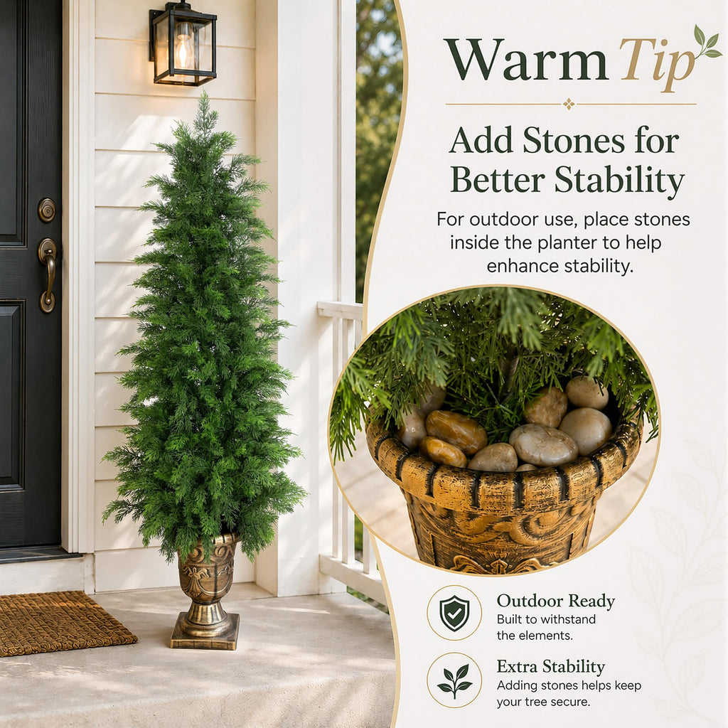 4ft UV Resistant Topiary Trees Artificial Outdoor with Urn Planter & Soft Real Touch Leaves, 48in Lifelike Faux Cedar