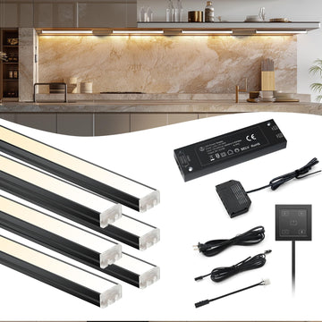 Touch Control 6 Pack Under Cabinet Lighting, 2700K-6500K, Black
