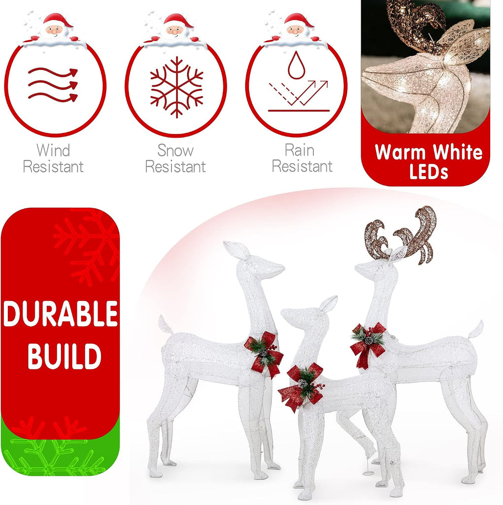 5Ft 3-Piece LED Lighted Christmas Deer Family Outdoor Yard Decorations,3D Super Large Christmas Reindeer