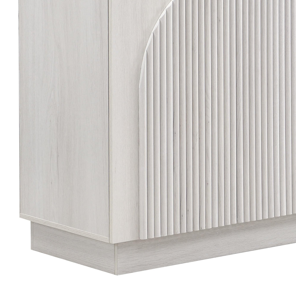 White Oak Fluted TV Stand with Arched Reeded Design Doors, Modern Entertainment Center with Storage for Up to 65