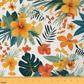 Palm Leaves Fabric, 2 Yards, 72" L x 59" W, Soft Polyester No Stretch Sewing Craft, Waterproof, Medium-Sized, Colorful