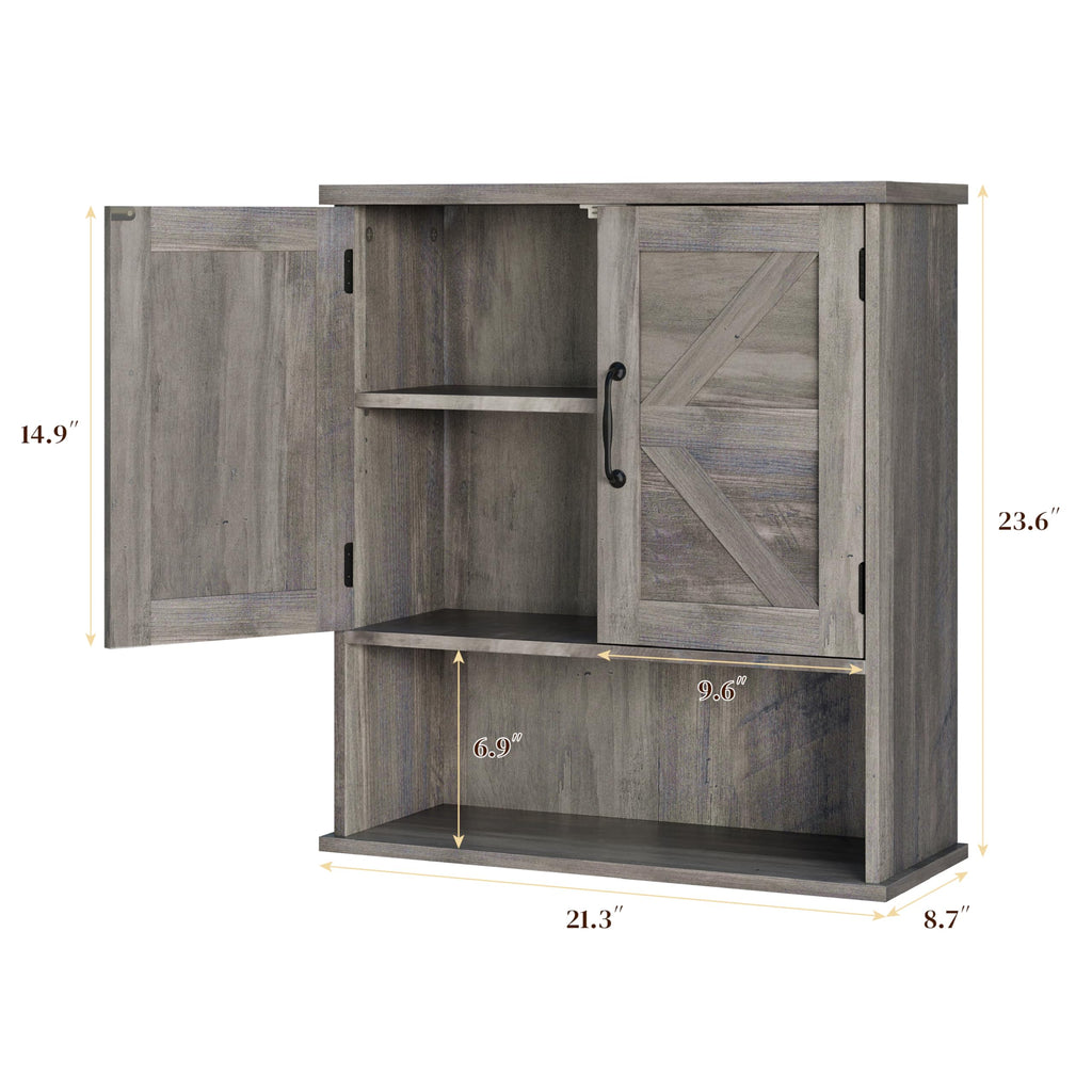 Farmhouse Bathroom Cabinet Wall Mounted, Washed Grey Small Medicine Cabinet with Adjustable Shelf, Bathroom Cabinet