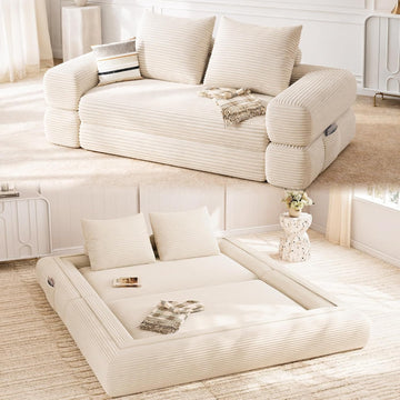 4-in-1 Convertible Folding Sofa Bed, 78"W x 68"L Queen Size Foldable Sleeper Sofa Bed, Wide Corduroy Upholstery