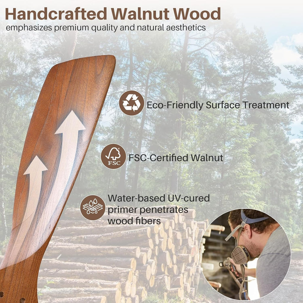 Wood Ceiling Fan no Light, Walnut, 52" Ceiling Fan Without Light, Flush Mount, Modern Solid Wood 3 Blade Ceiling Fans
