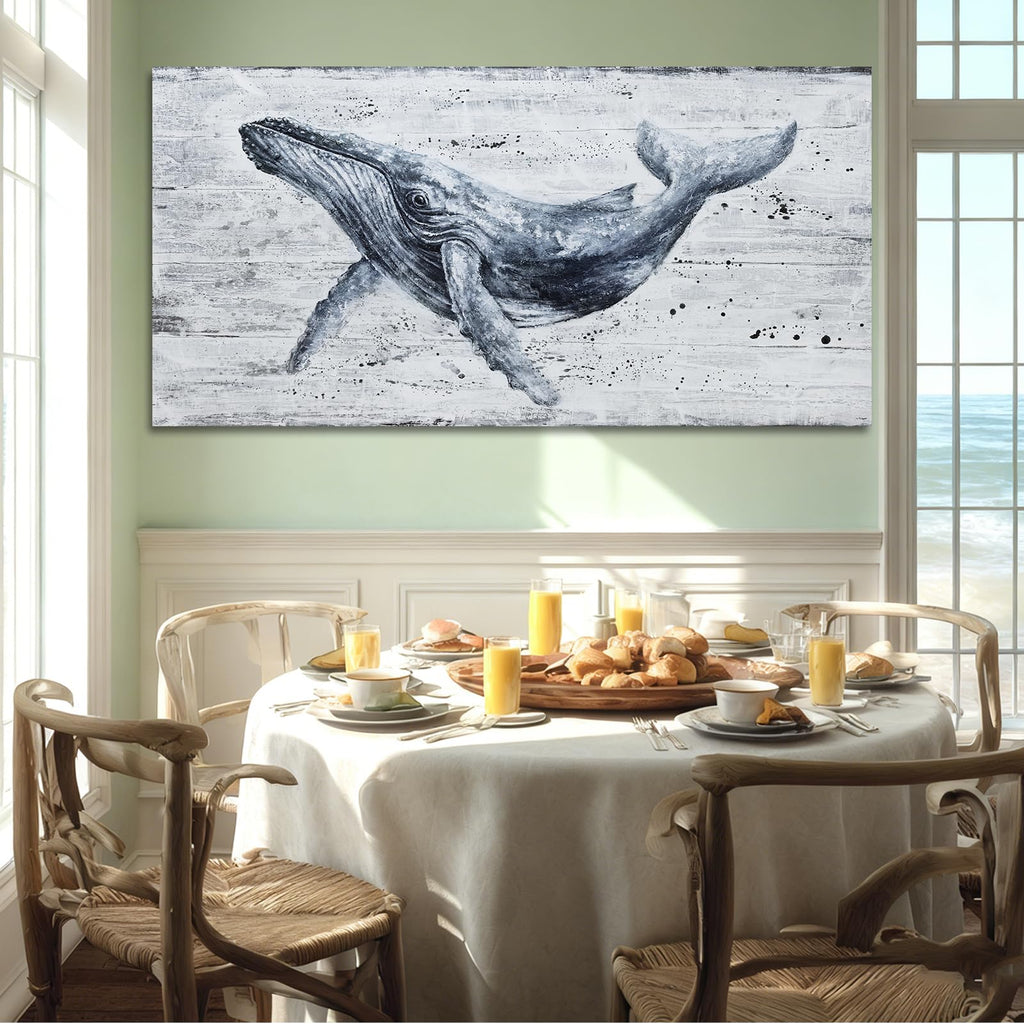 Modern Whale Canvas Wall Art Blue Ocean 24x48 Inch