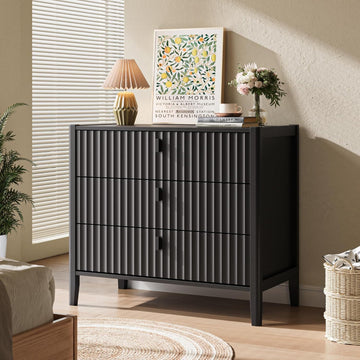 Black 5 Drawer Dresser, Modern Tall Dresser , Fluted Wood Chest of Drawers with Deep Drawers for Clothes, Storage