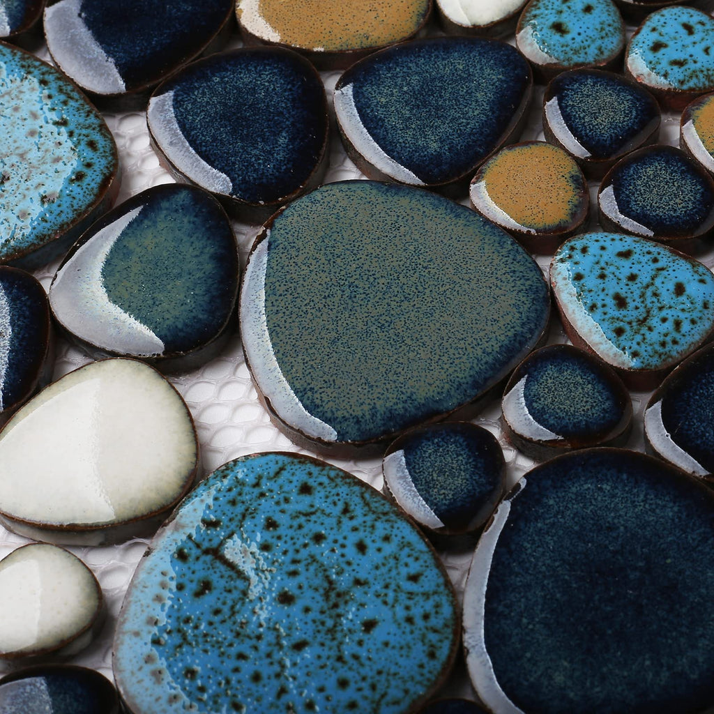 Pebble Tile for Shower Floor Aqua Cobalt Blue Mosaic Backsplash Tiles (5 Sheets)