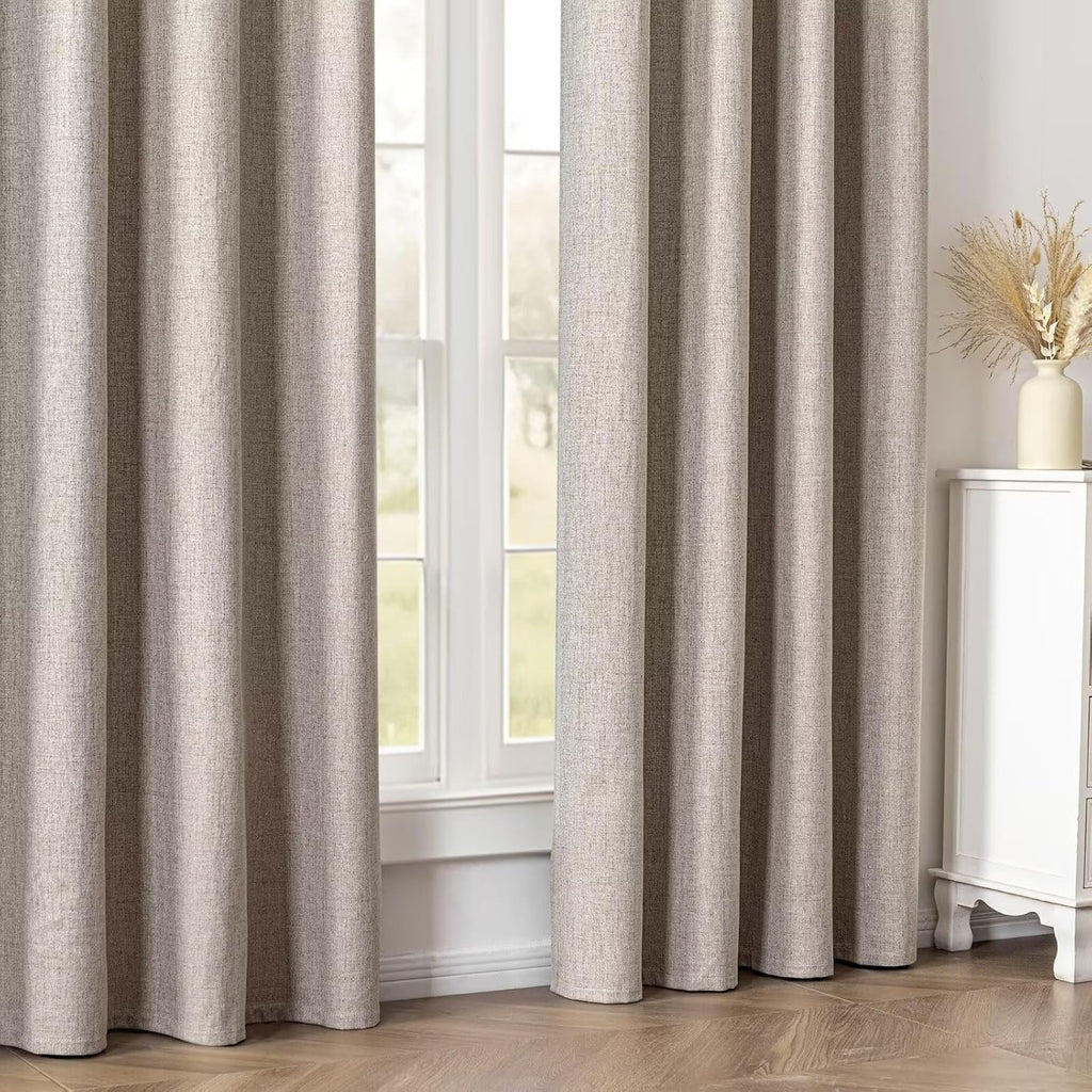 100% Blackout Curtains 96 Inches Long 2 Panels Set, Beige Curtains, Black Out Thermal Insulated Grommet Drapes