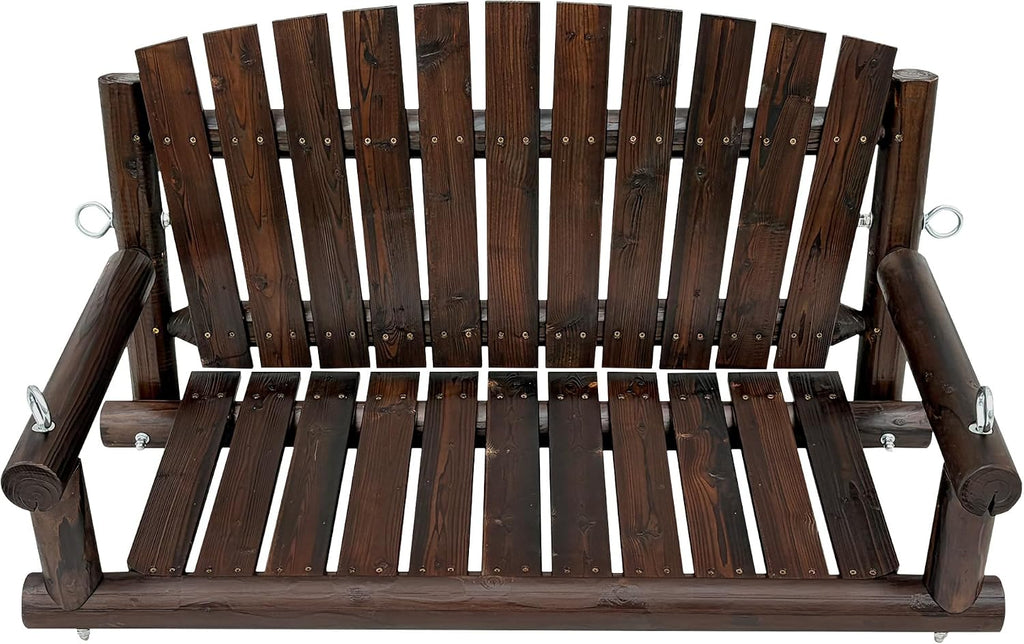 3.5 FT Rustic Log Wooden Porch Swing, Heavy-Duty 900 LBS, Outdoor Hanging Bench , Garden, Yard - Solid Fir Wood