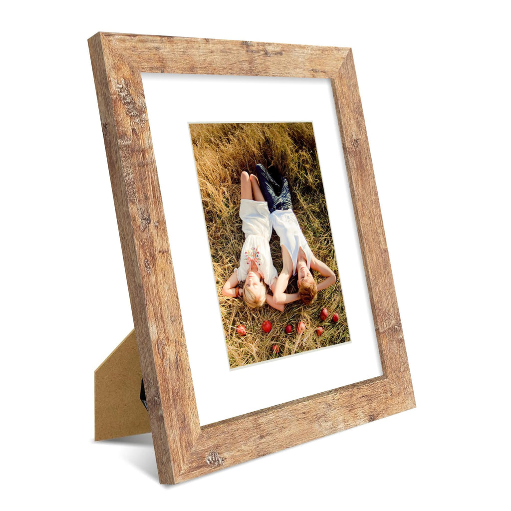 8x10 Picture Frame Set of 2, High Definition Real Glass Rustic Brown Wood Frame, Display Pictures 5x7 with Mat or 8 x
