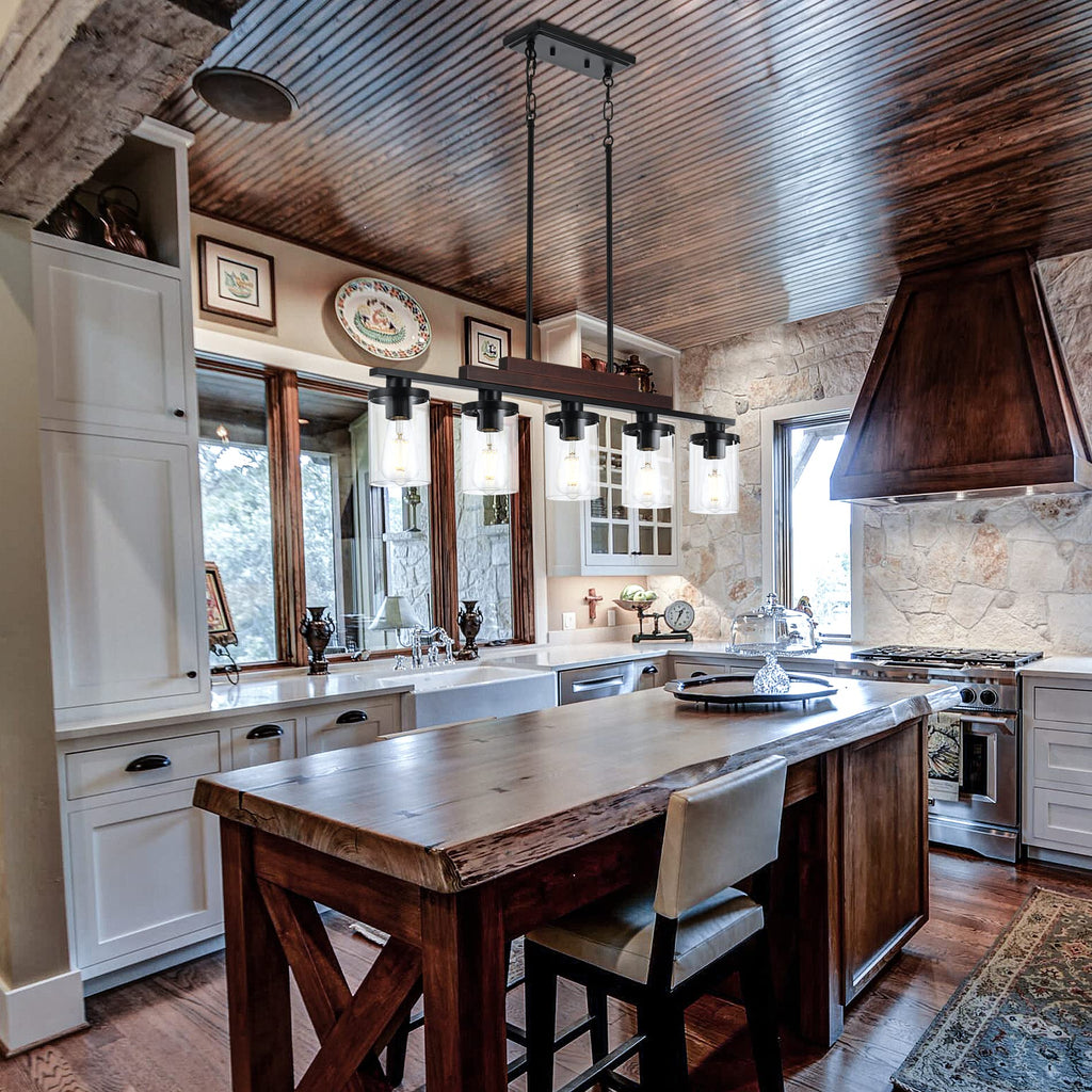 Dining Room Light Fixture/Chandelier Over Table,5-Light Kitchen Island Lighting Hanging for Farmhouse Linear