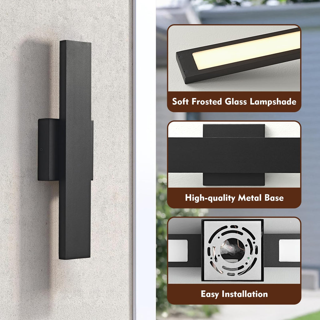 Outdoor Modern LED Wall Light Fixtures, Black Linear Exterior Wall Sconces 20W, Modern Porch Patio Light Fixture