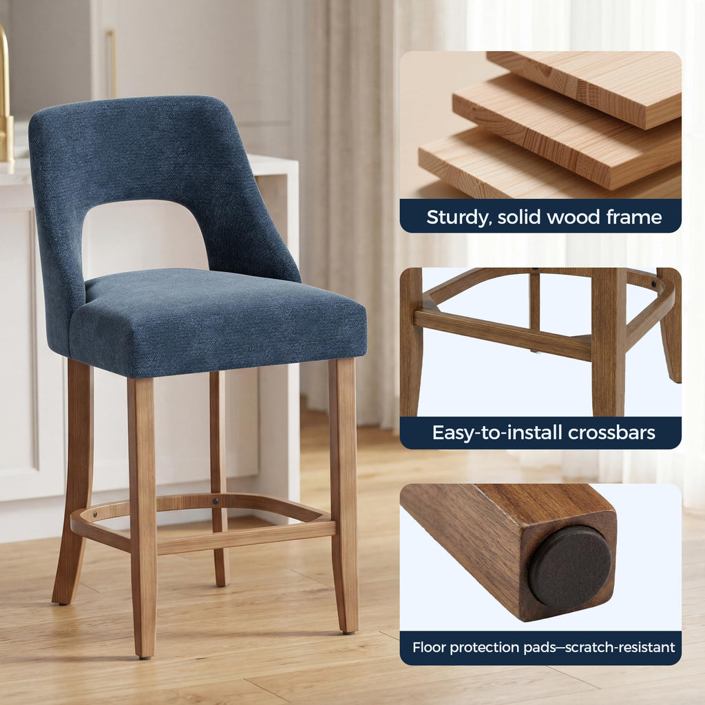 Bar Stools Set of 4, Upholstered Counter Height Bar Stools, Modern Counter Stools with Wood Legs Island Dining Room