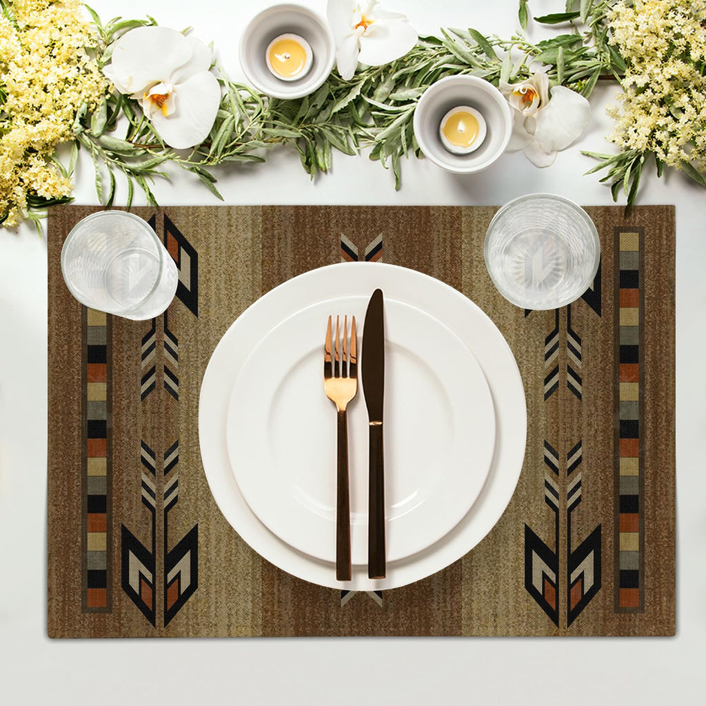 Southwestern Placemats Rustic Tribal Geometric Decorative Table Mat Antique Native American Heat Resistant Non-Slip