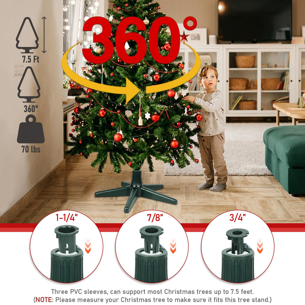 360 Degree Rotating Adjustable Christmas Tree Stand with Remote Control, Suitable for Up to 7.5 Feet Artificial