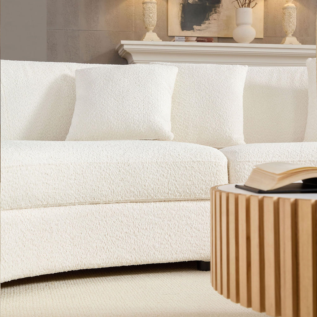 Curved Sectional Sofa, 140.94", 4 Seat, Pillows, Oversized, Boucle, White