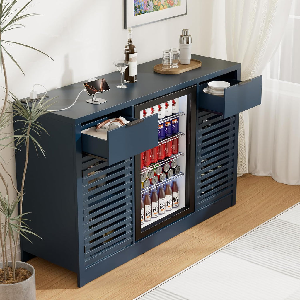 53.1" Coffee Bar Cabinet with Fridge Space and Power Outlets (Blue) | Mini Fridge Bar Cabinet, Wine Bar Cabinet with