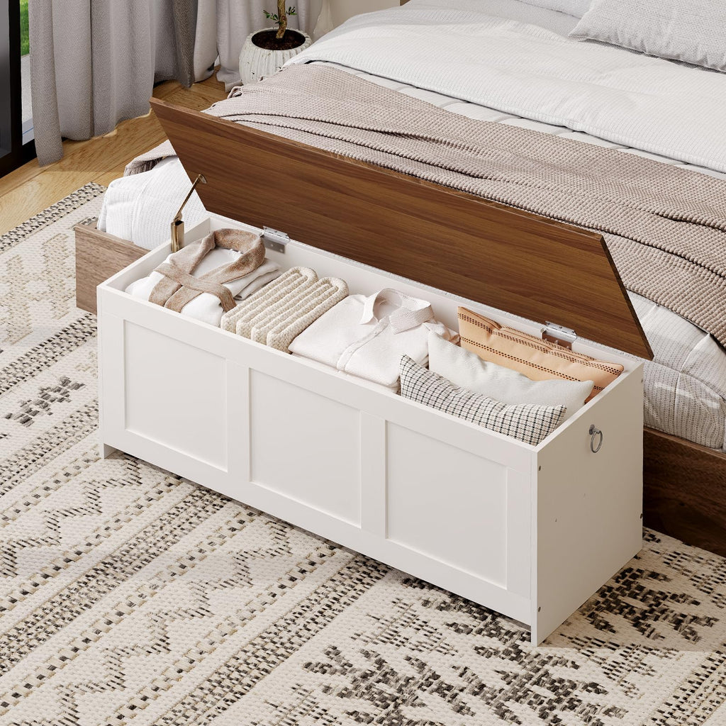 47.2" Large Storage Bench, Retro Storage Chest with Safety Hinge, Wooden Storage Trunk, Toy Chest with Lift Top