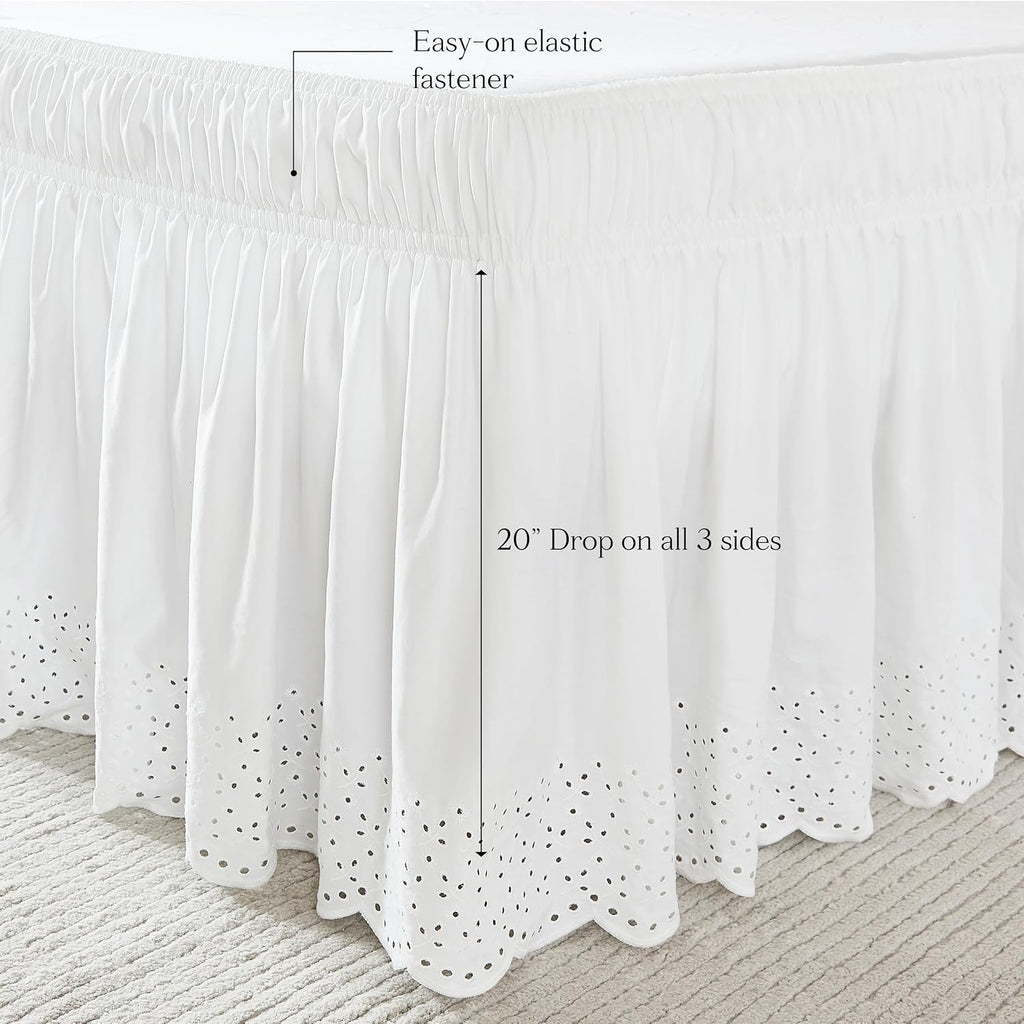 Vintage Eyelet Bed Skirt Single Queen/King/Cal King Off White - Dust Ruffle - Wrap Around Bed Skirt - Coquette Decor