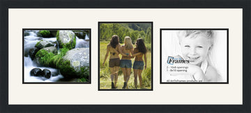 Collage Photo Frame Double Mat with 3-8x10 Openings and Satin Black Frame