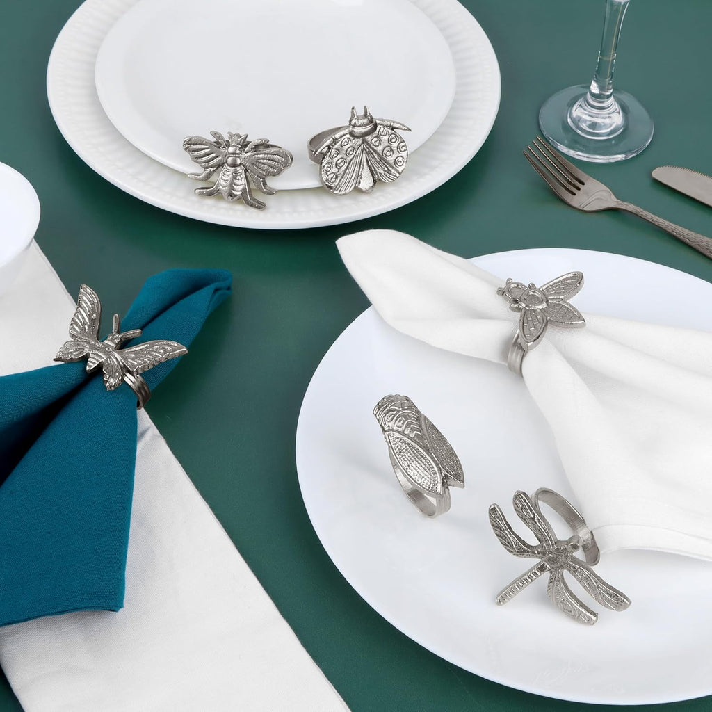 Silver Insect Napkin Rings, 12-Pack Metal Spring Set - Set of 12