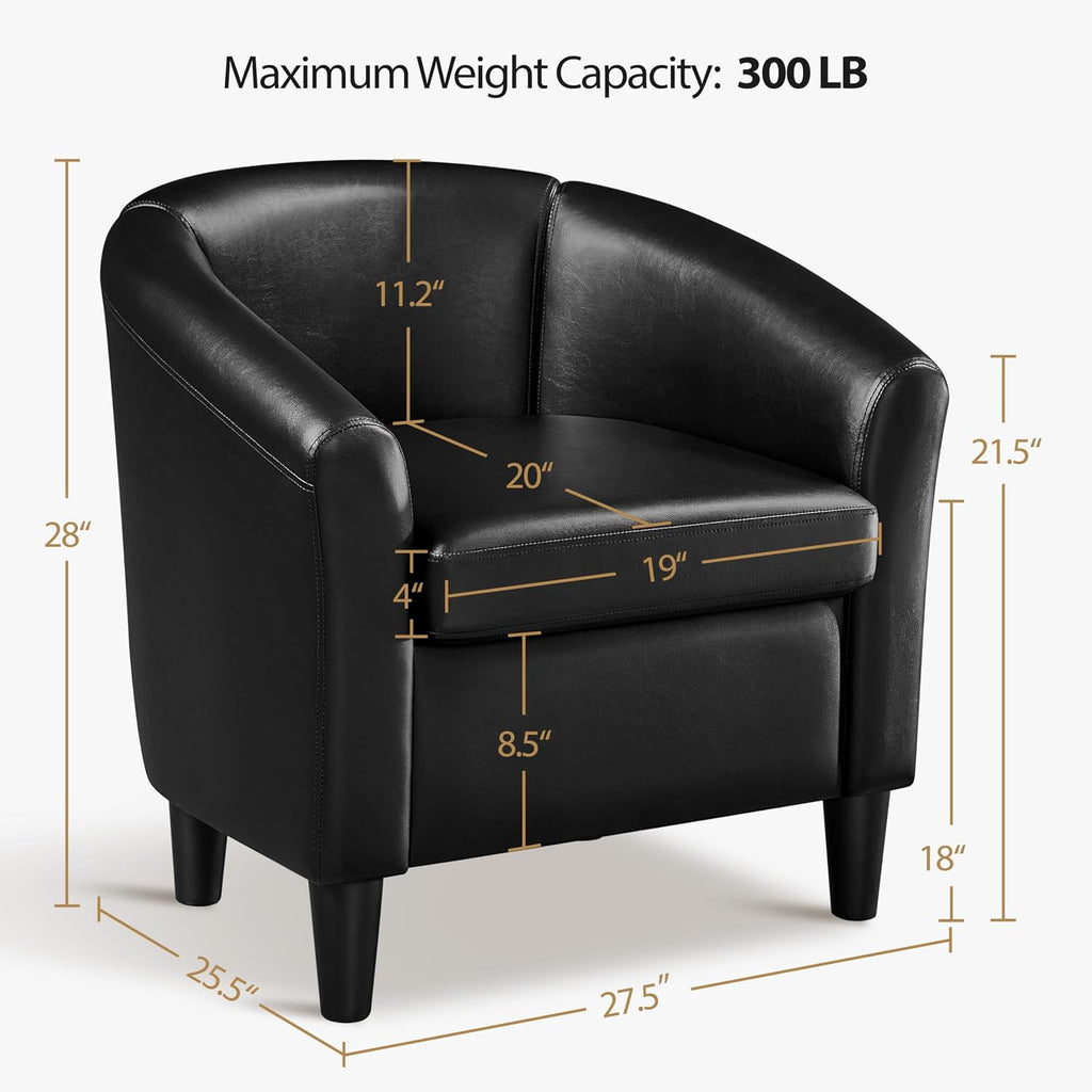 Faux Leather Club Chair, Modern Accent Chair, Black