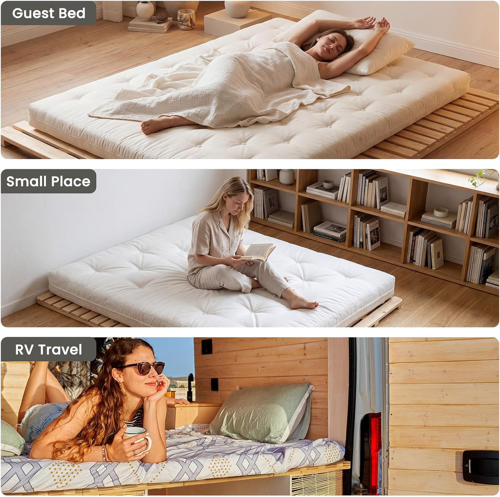 Floor Bed Frame, Foldable Japanese Tatami Bed Frame for Futon Mattress
