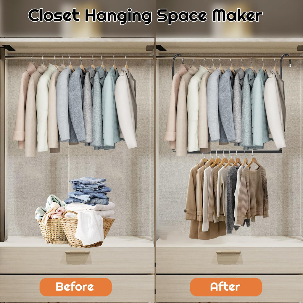 Hanging Closet Rod Adjustable Width Height Closet Rods For Hanging Clothes Black 2 Pack Closet Extender Hanging Rod