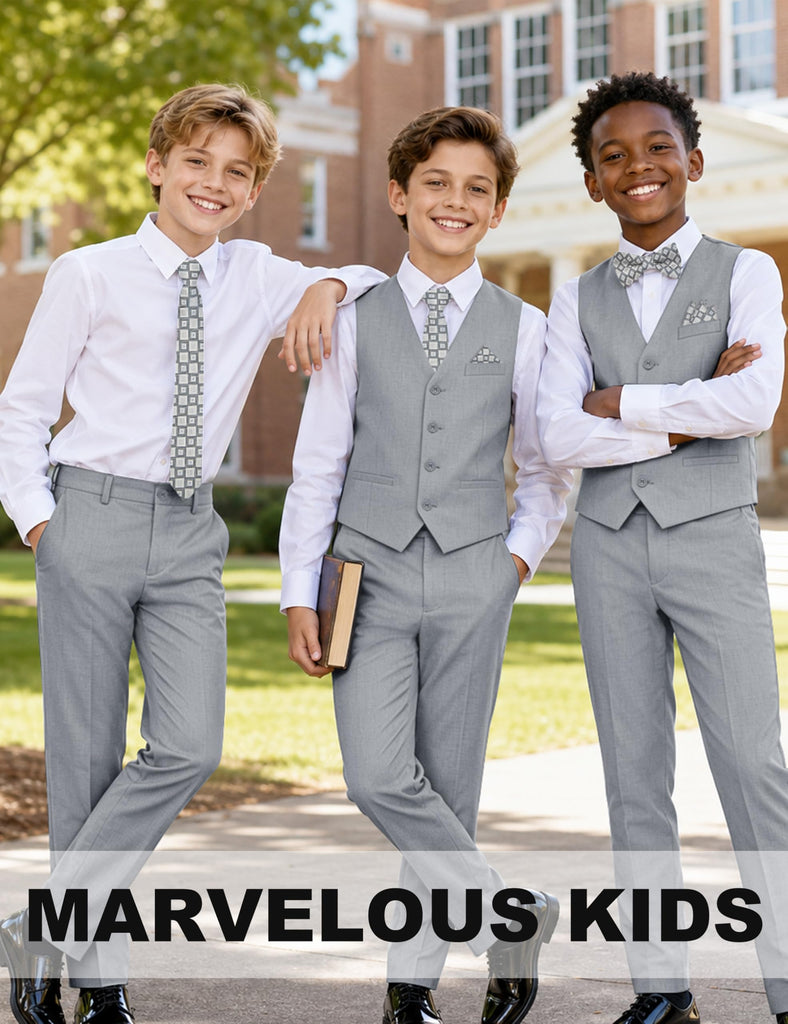 Boys Piece Formal Slim Fit Vest Suit Set, Light Gray, 14