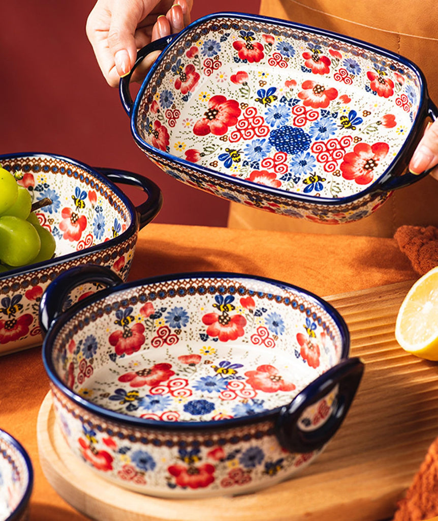 Baking Dishes For Oven, 1 Quart Round Casserole Dishes For Oven-bee and flower-round 950ml