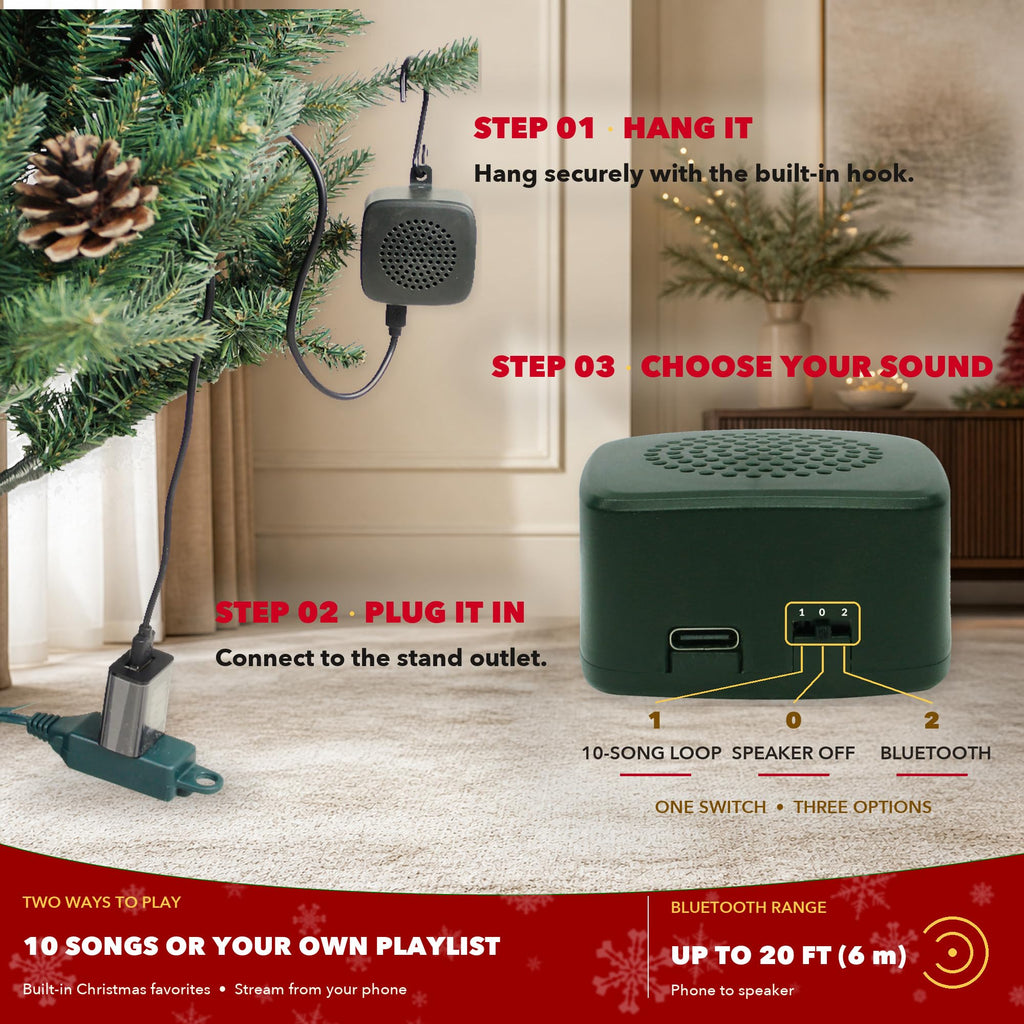 Musical Rotating Christmas Tree Stand with Remote Control, Bluetooth Speaker, 10 Songs, 360° Rotation, Fits 0.75