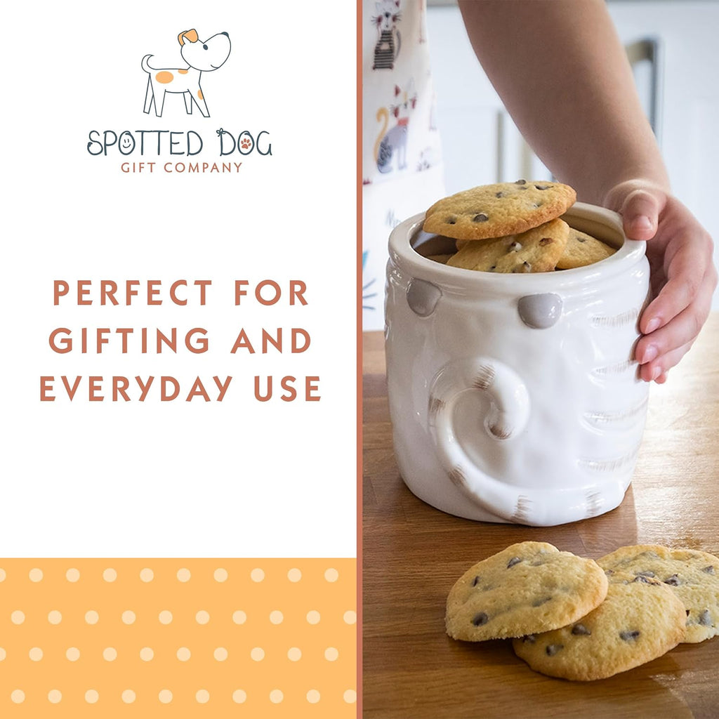 Ceramic Cookie Jar with Lid, Large Cat Treat Container for Cookies & Biscuits, Cute Novelty Kitchen Storage