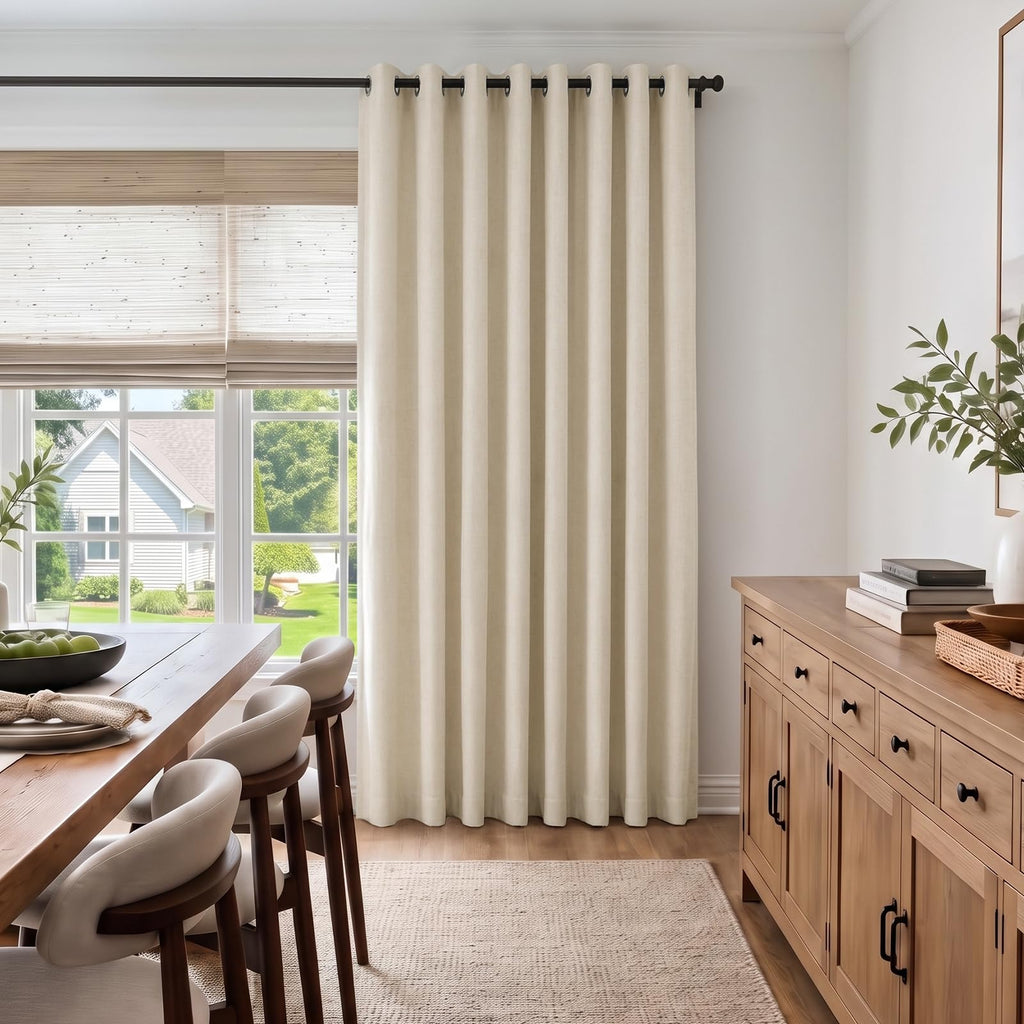Extra Wide 100% Blackout Linen Curtains for Sliding Door 90 Inch Long