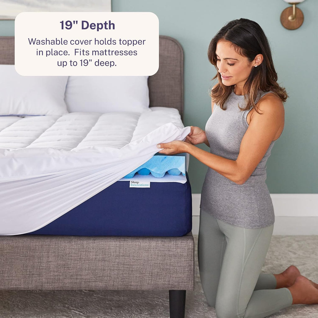Dual Layer 4 Inch Memory Foam Mattress Topper, Queen Size, Ultra Soft Support, 3 Inch Cooling Gel Memory Foam Plus 1