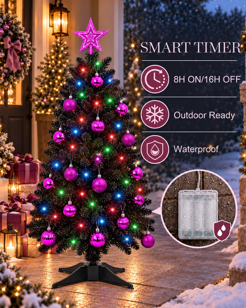Black Christmas Tree 3ft Small Christmas Tree Artificial Mini Xmas Tree for Tabletop, Home, Office