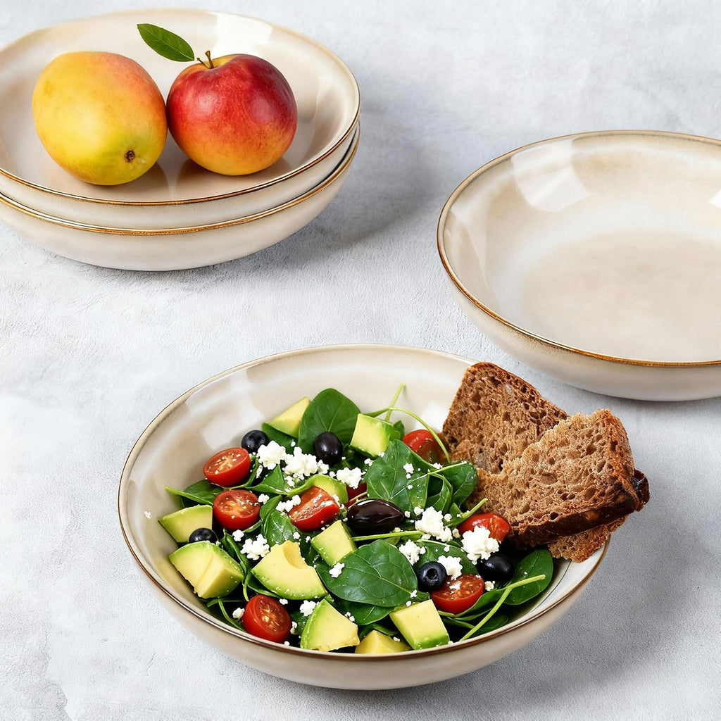 8.5'' Ceramic Pasta Bowls Set of 4, 36oz Large Stoneware Bowls Set | Large Dinner Serving Bowls Set, Wide Bowl Plate