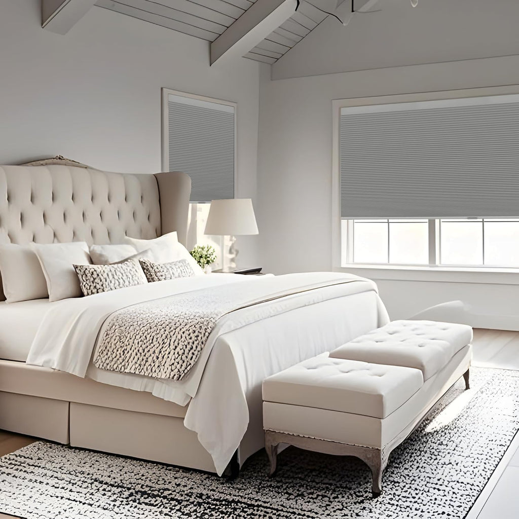 No Drill Blackout Cellular Shades,White | Cordless Honeycomb Blinds for Indoor Windows, No Tools Shades, Easy