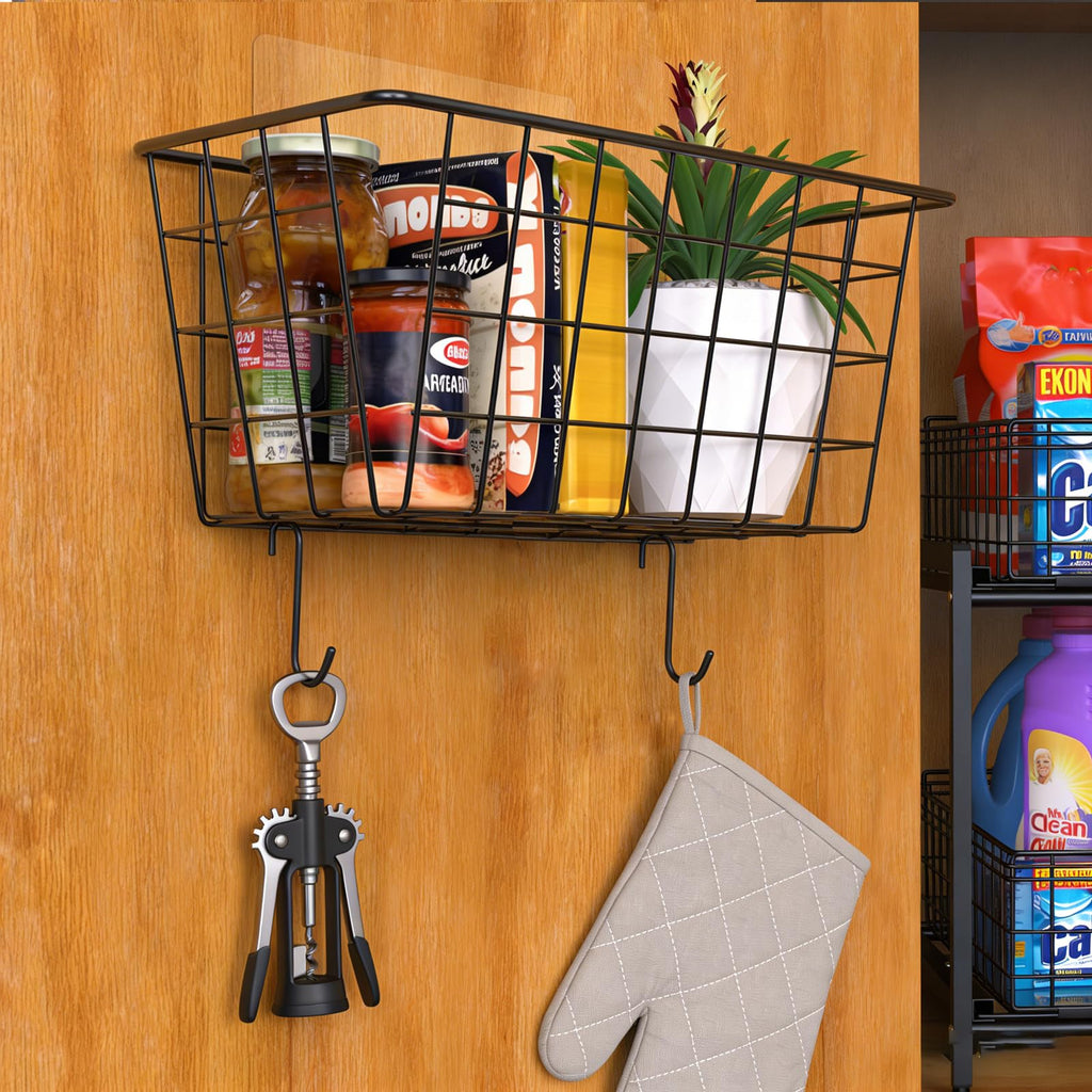 Over the Cabinet Door Organizer Wall Wire Baskets Hanging Kitchen Basket Shelf for Cabinet & Pantry Organization and