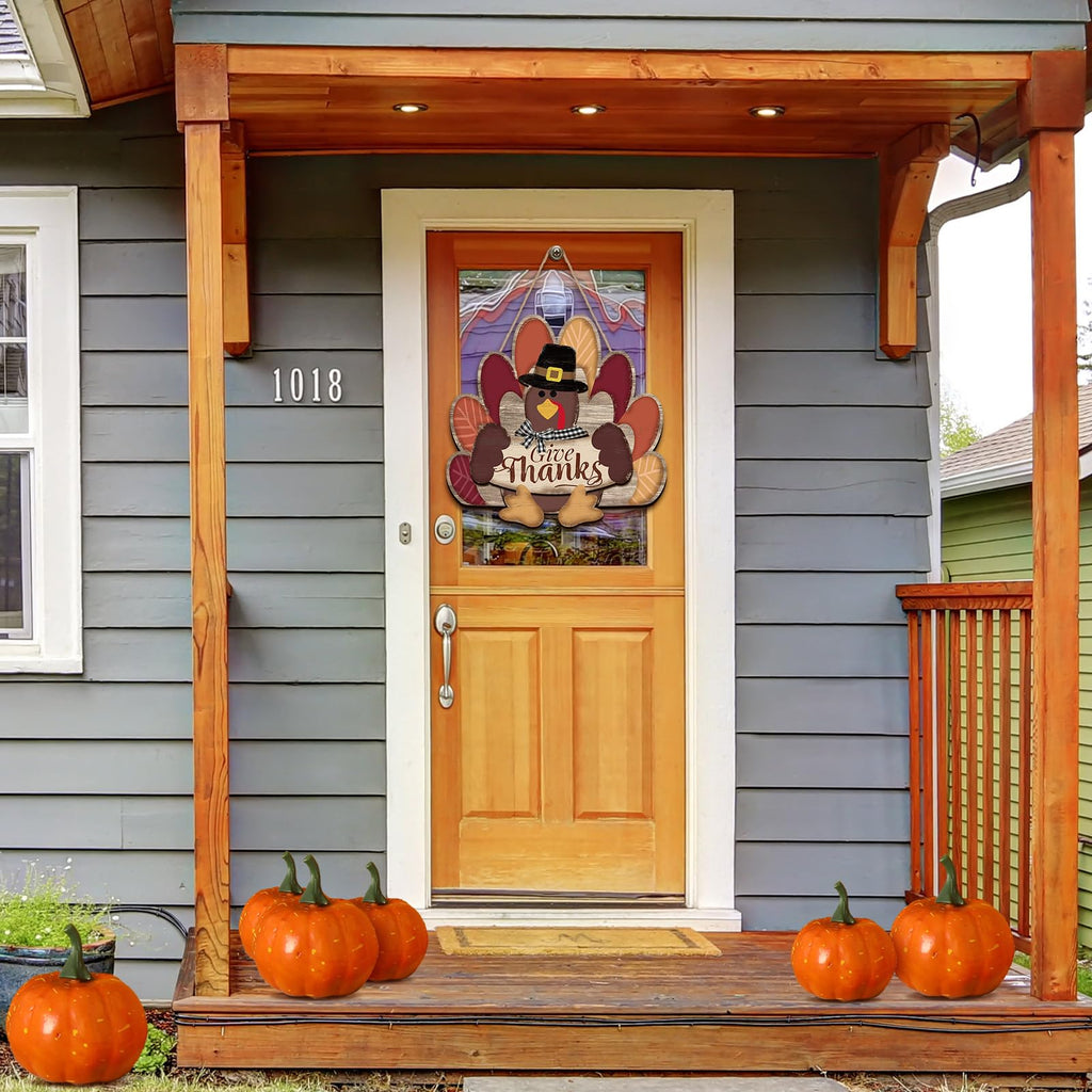 Turkey Style Thanksgiving Door Sign Fall Decorations Give Thanks